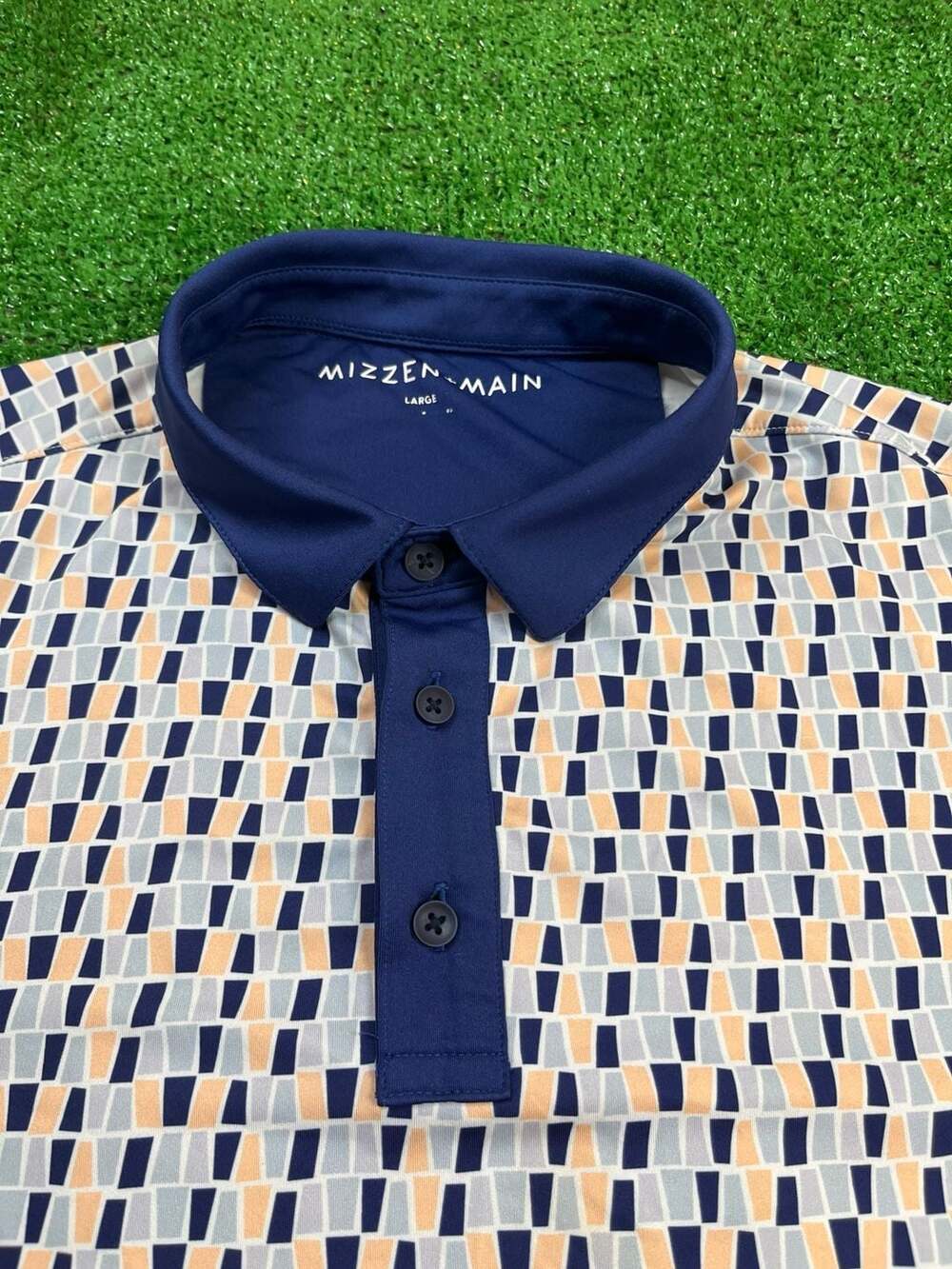 Mizzen+Main Golf Polo Shirt Size Large Geometric Print Blue